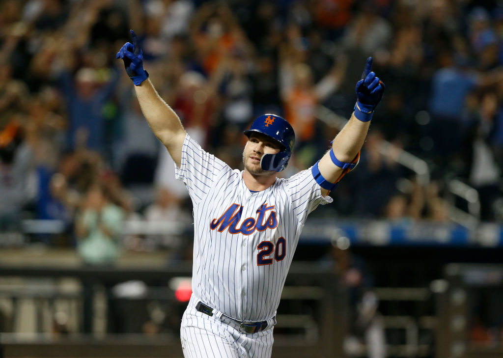 Pete Alonso of the New York Mets celebrates his third inning home run against the Atlanta Braves as he runs the bases at Citi Field on September 28, 2019 in New York City. The home run was Alonso's 53rd of the season setting a new rookie record.
 (Photo by Jim McIsaac/Getty Images)