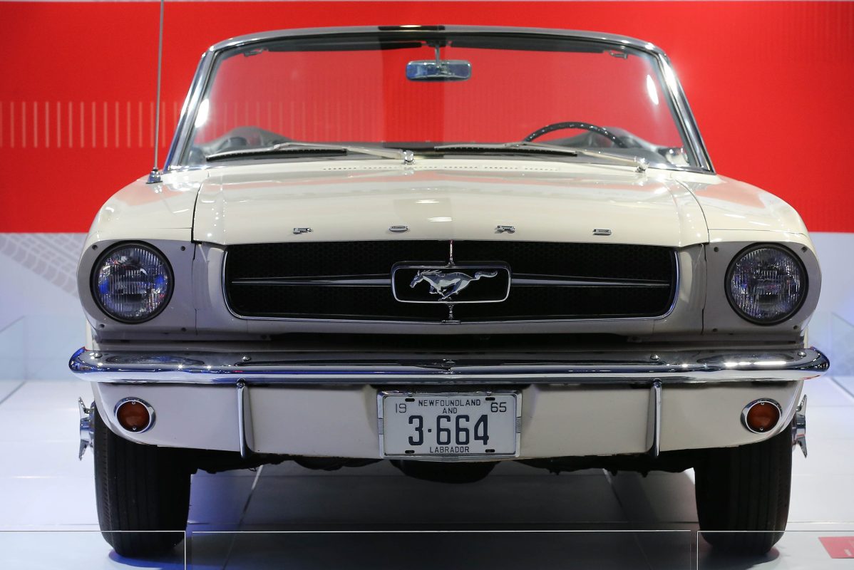 The first Ford Mustang off the line was supposed to be a display model only, but was bought by a pilot in Newfoundland, he traded it with Ford two years later for Ford Mustang number 1,000,001. (Steve Russell/Toronto Star via Getty Images)