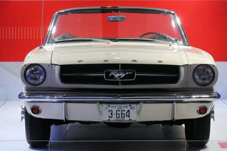 The first Ford Mustang off the line was supposed to be a display model only, but was bought by a pilot in Newfoundland, he traded it with Ford two years later for Ford Mustang number 1,000,001. (Steve Russell/Toronto Star via Getty Images)