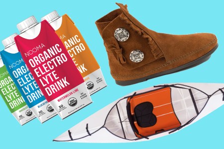 NOOMA Sports Drink, Minnetonka Moccasin Two Button Hardsole Boots and Oru Kayak Inlet