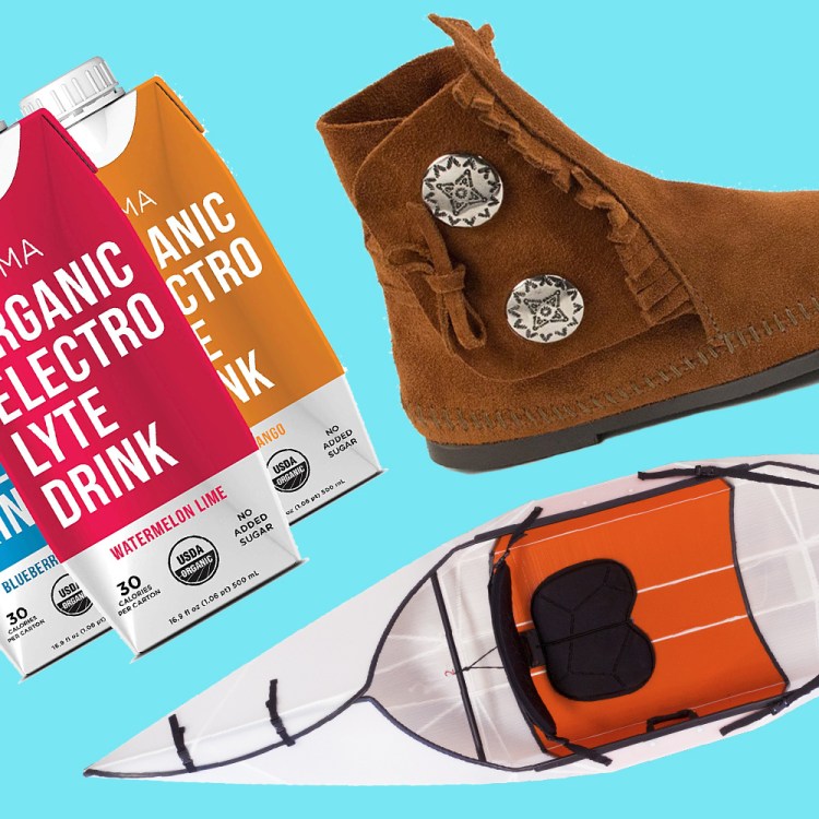 NOOMA Sports Drink, Minnetonka Moccasin Two Button Hardsole Boots and Oru Kayak Inlet