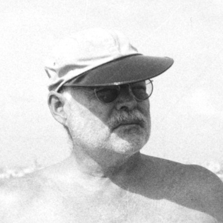 Ernest Hemingway in a Quaker Marine Supply Oysterman Hat