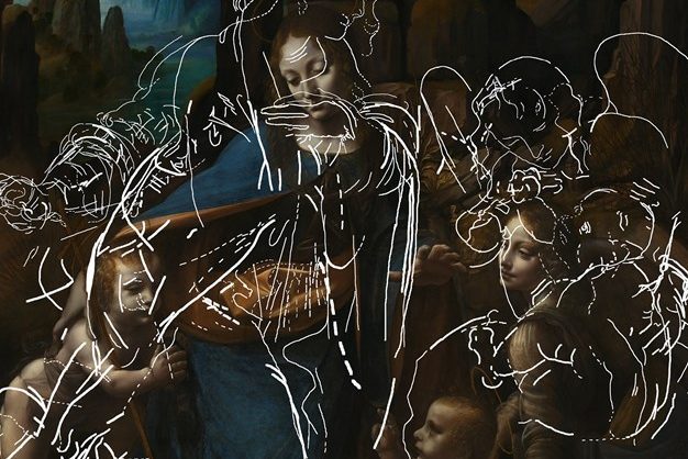 London's National Gallery has uncovered hidden sketches, traced above, beneath Leonardo da Vinci's "The Virgin of the Rocks"