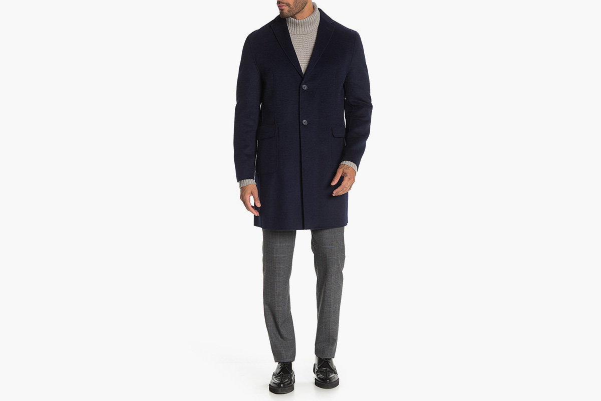 DKNY Navy Solid Button Coat