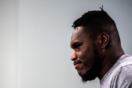Kelechi Osemele of the New York Jets speaks with the media after mandatory minicamp at The Atlantic Health Jets Training Center on June 4, 2019 in Florham Park, New Jersey. (Photo by Mark Brown/Getty Images)