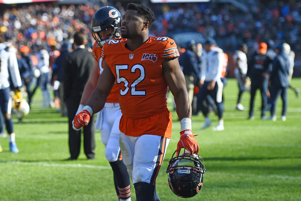Khalil Mack of the Chicago Bears leaves the field following a game against the Los Angeles Chargers at Soldier Field on October 27, 2019 in Chicago, Illinois. (Photo by Stacy Revere/Getty Images)