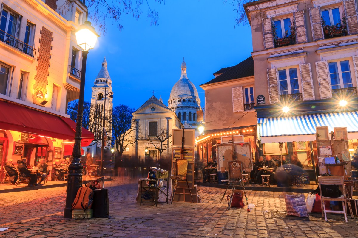 View of the Place du Tertre and the Sacre-Coeur in Paris.