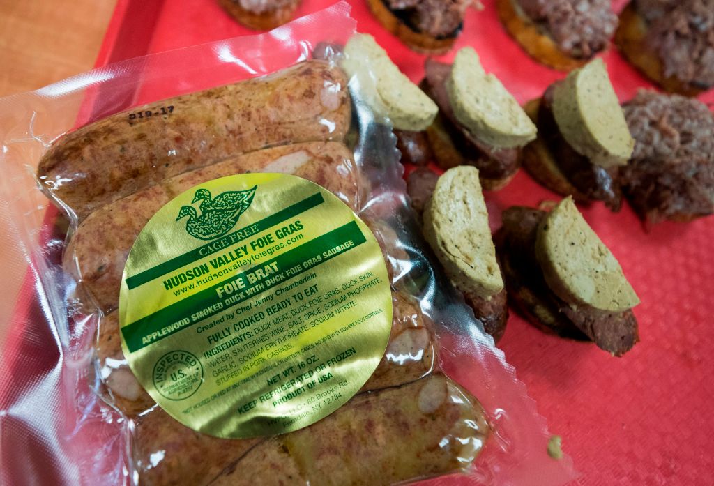 Hudson Valley Duck products, including some of their Foie Gras, is packaged December 15, 2017 at the Hudson Valley Duck Farm in Ferndale, New York.