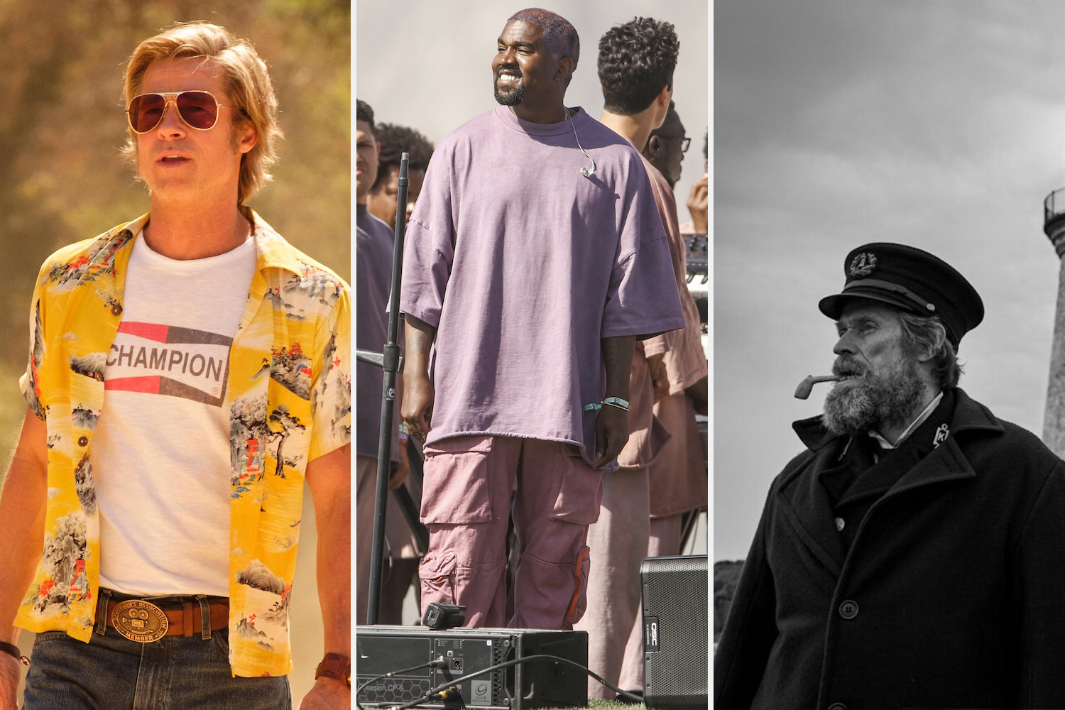 Brad Pitt as Cliff Booth, Kanye West at Sunday Service and Willem Dafoe in The Lighthouse
