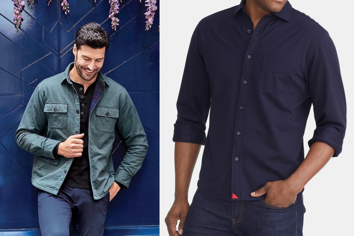 Untuckit Flannel-Lined Shirt Jacket and Pique Polo Hybrid Shirt
