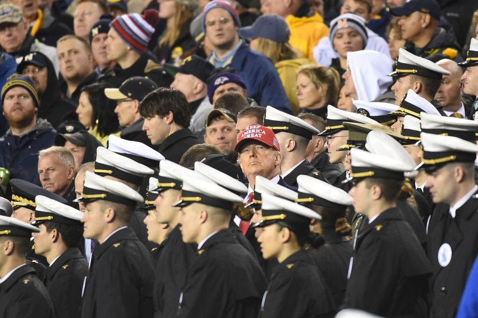 President Donald Trump watches the game during the Army-Navy game on December 14, 2019 at Lincoln Financial Field in Philadelphia PA.(Photo by Andy Lewis/Icon Sportswire via Getty Images)