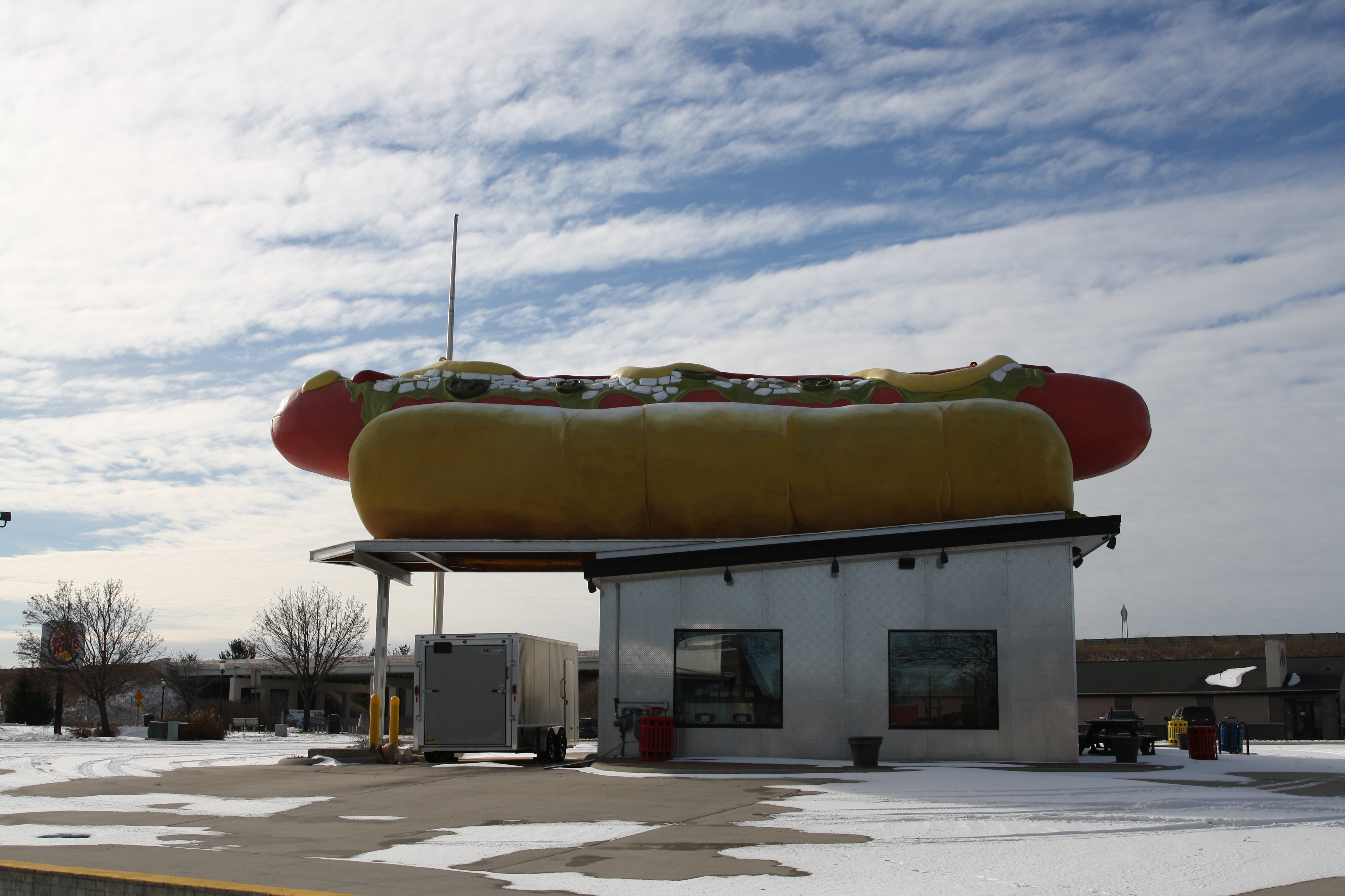 Giant hot dog Michigan UP Mackinac Bridge.