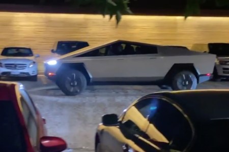 Elon Musk Drives Cybertruck to Dinner, Steamrolls Traffic Pylon on the Way Out
