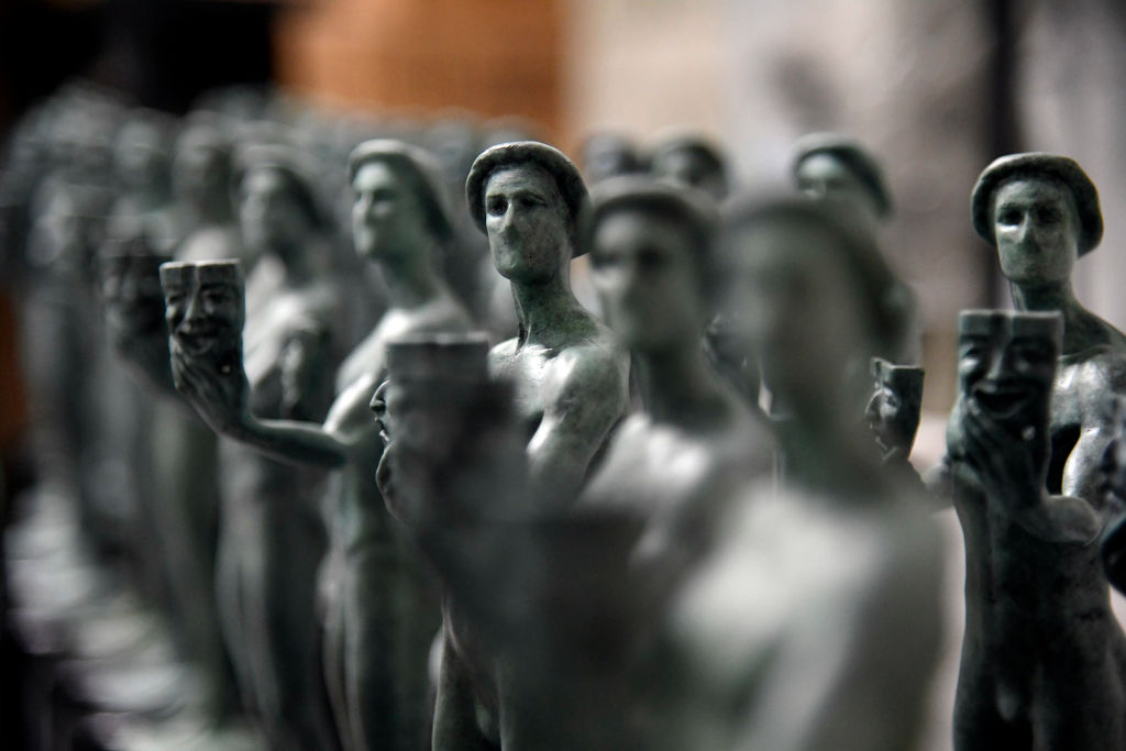 Finished solid bronze statuettes known as 'the Actor' are on display at the American Fine Arts Foundry in Burbank, California. (Photo by Kevork Djansezian/Getty Images)