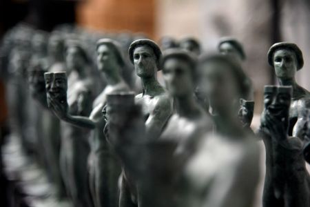 Finished solid bronze statuettes known as 'the Actor' are on display at the American Fine Arts Foundry in Burbank, California. (Photo by Kevork Djansezian/Getty Images)