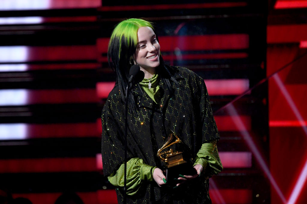 Billie Eilish accepting a Grammy Award