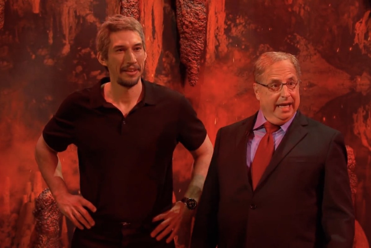 Adam Driver as Jeffrey Epstein and Jon Lovitz as Alan Dershowitz on "SNL."