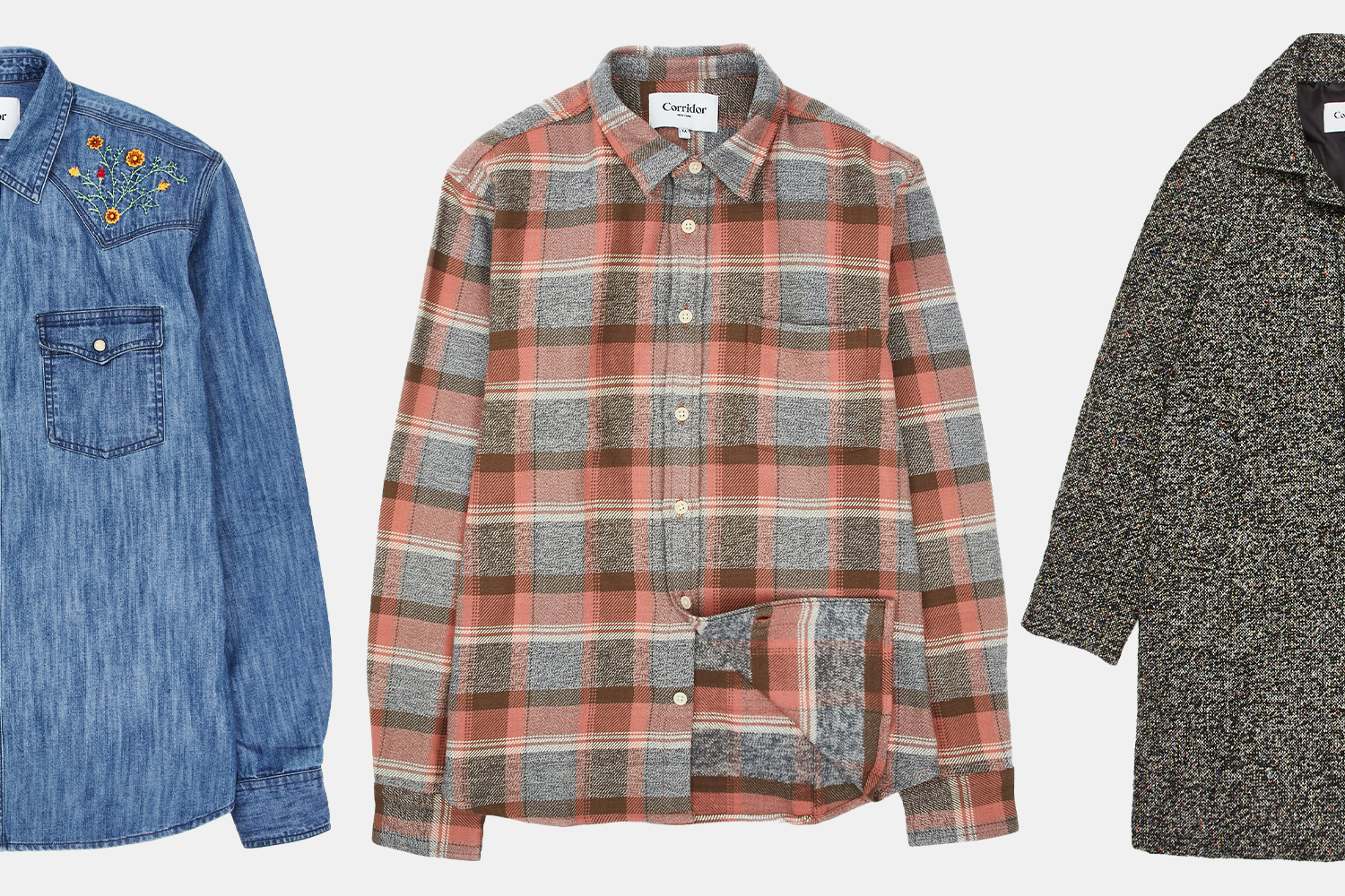 Corridor NYC men's plaid shirts, jackets and denim