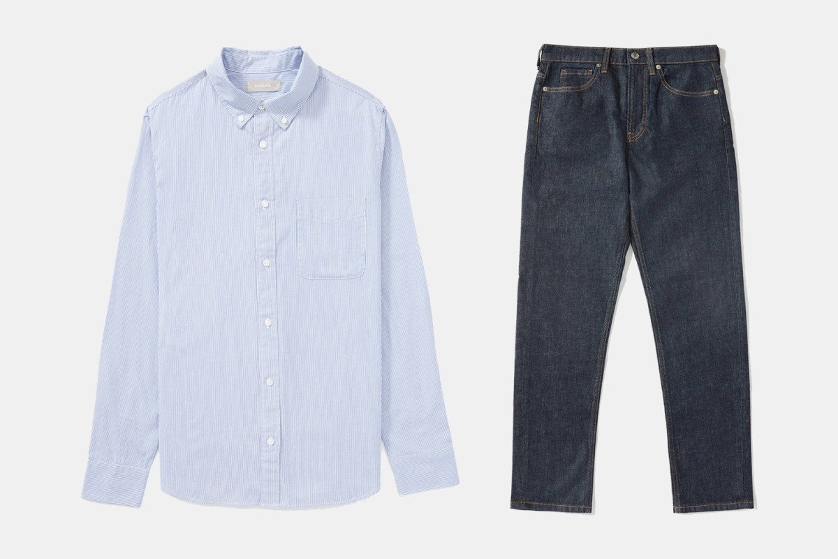 Everlane Air Oxford Shirts and Straight Fit Blue Jeans