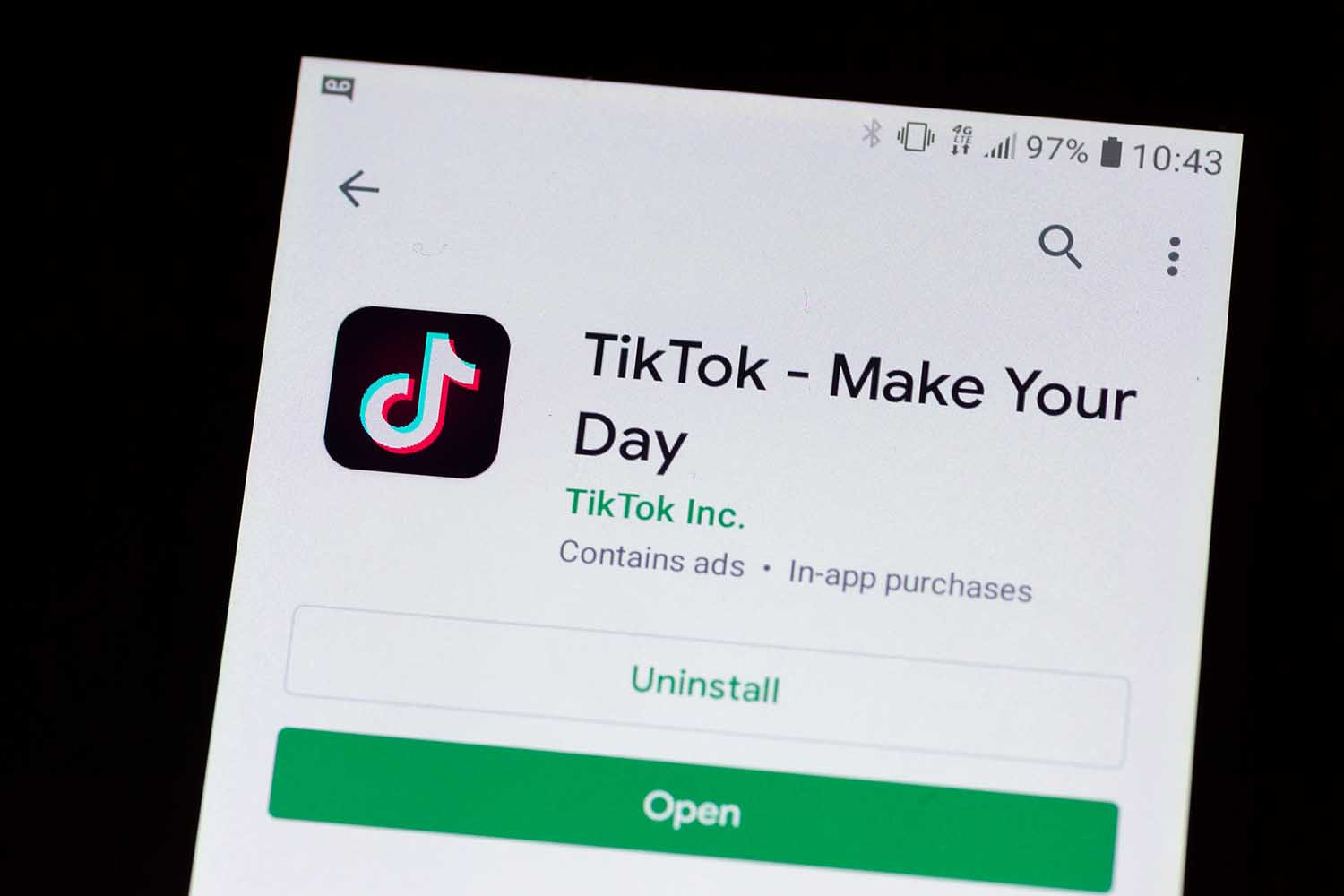 A TikTok logo is seen on a mobile device in Mountain View, California on November 2, 2019 as a photo illustration. (Photo by Yichuan Cao/NurPhoto via Getty Images)