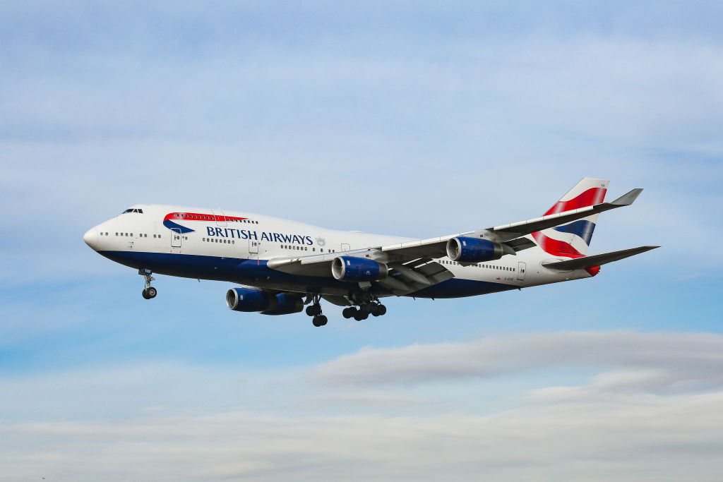 British Airways Boeing 747-400 commercial aircraft as seen on final approach with landing gear down landing at John F. Kennedy International Airport. (Photo by Nicolas Economou/NurPhoto via Getty Images)