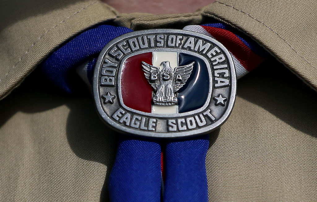 A detial view of a Boy Scout uniform on February 4, 2013 in Irving, Texas. (Photo by Tom Pennington/Getty Images)
