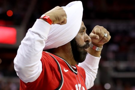 Nav Bhatia celebrates Raptors basket