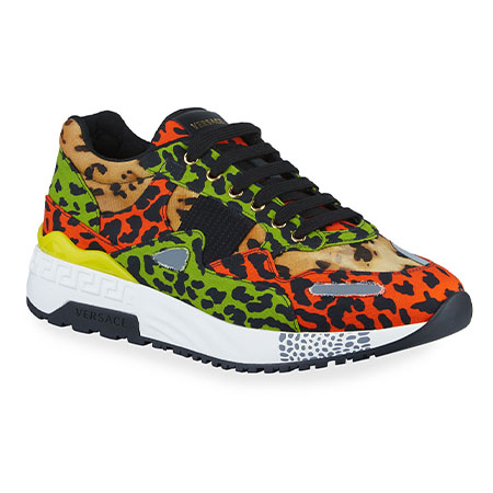 Multicolor Leopard-Print Canvas Sneakers Versace