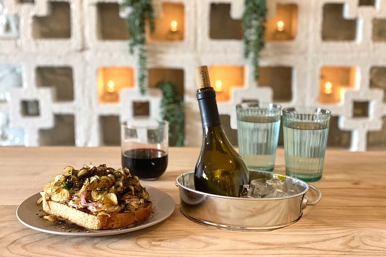 The communal tables at Lulu's Wingardens come with built-in ice buckets