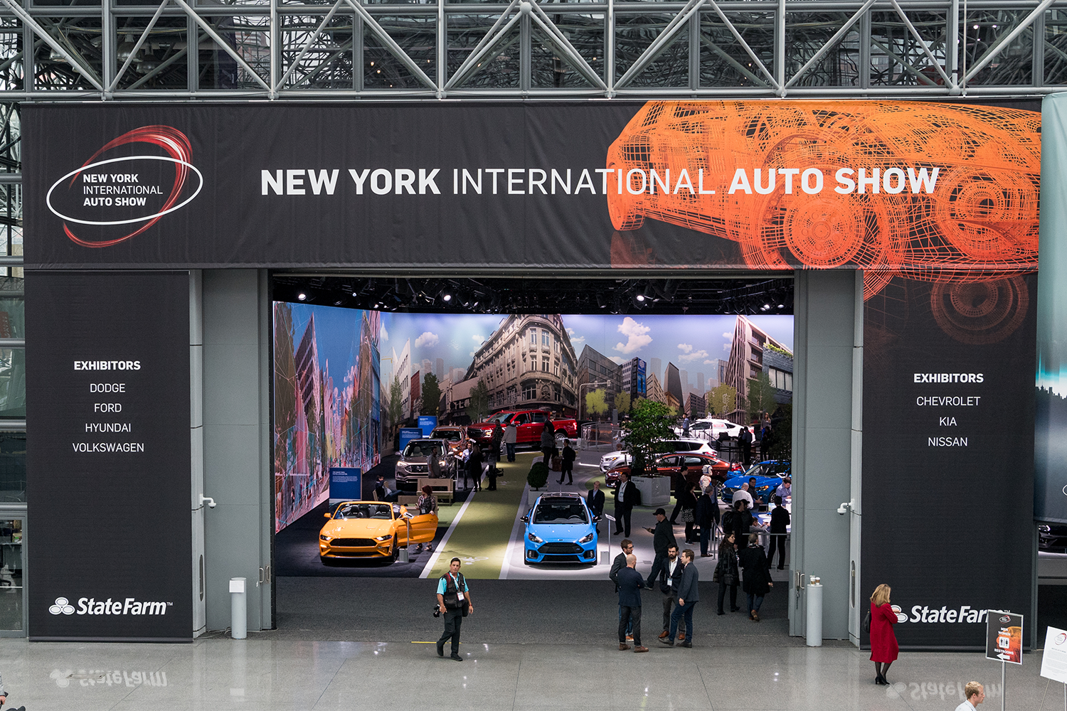 The entrance to an auto show in New York City