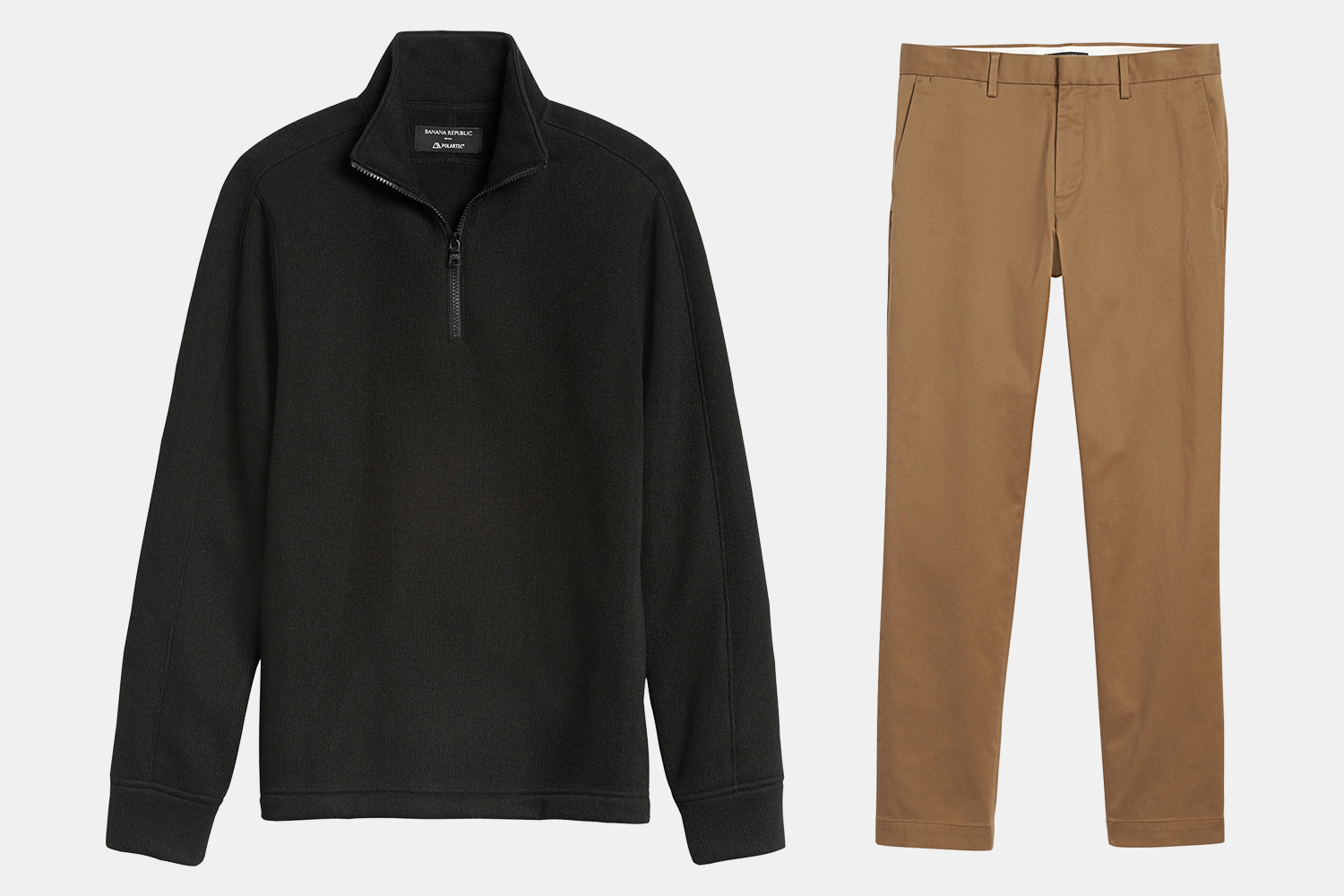 men's fleece jacket and chino pants