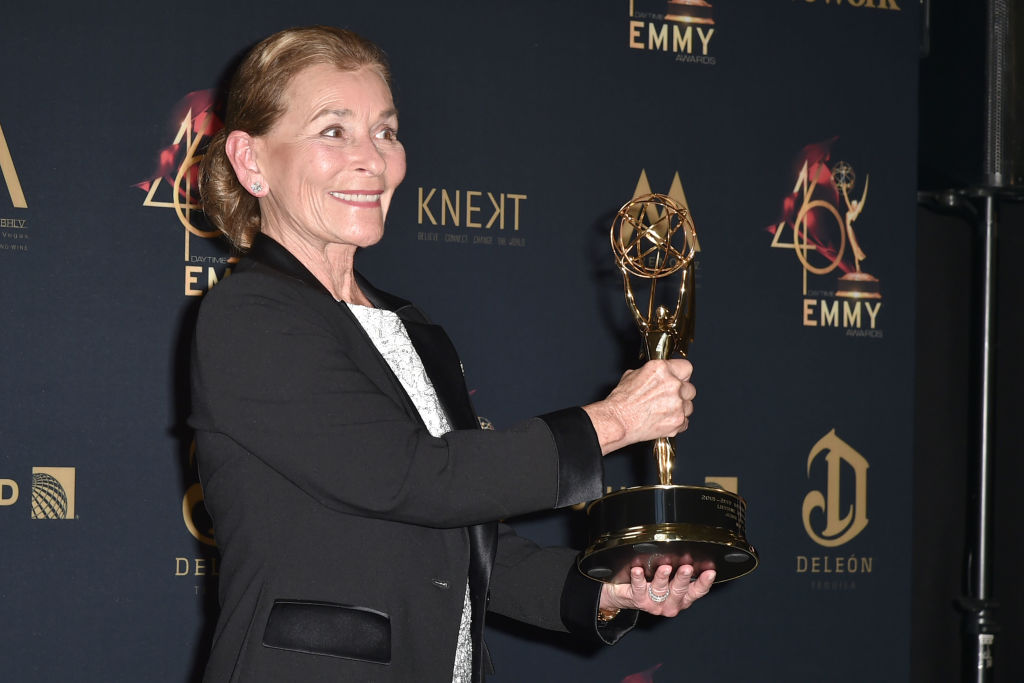 Judge Judy Sheindlin, with her Lifetime Achievement Award,  attends the 46th Annual Daytime Emmy Awards - Press Room at Pasadena Civic Center on May 05, 2019 in Pasadena, California. (Photo by David Crotty/Patrick McMullan via Getty Images)