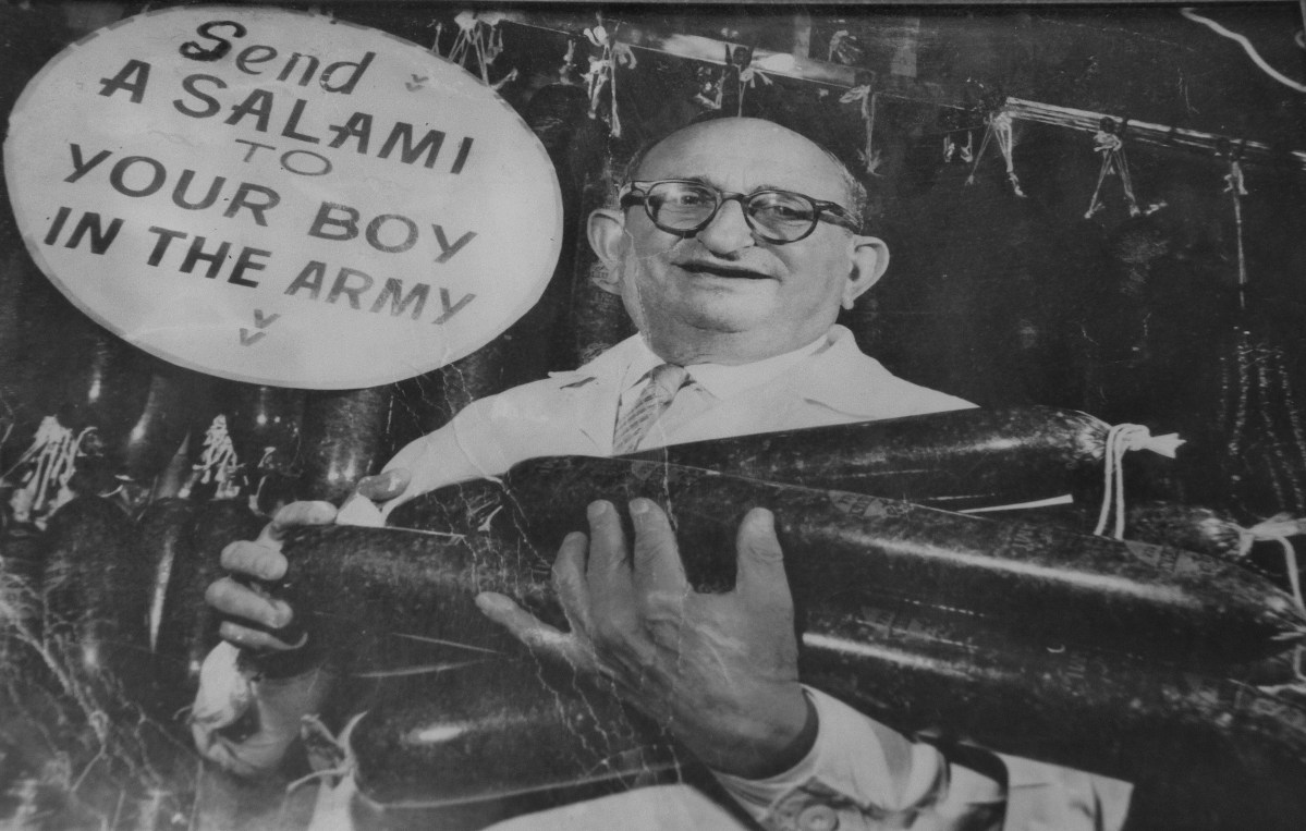 Katz's "Send a salami to your boy in the Army!" slogan started during WWII. (Katz’s Deli)