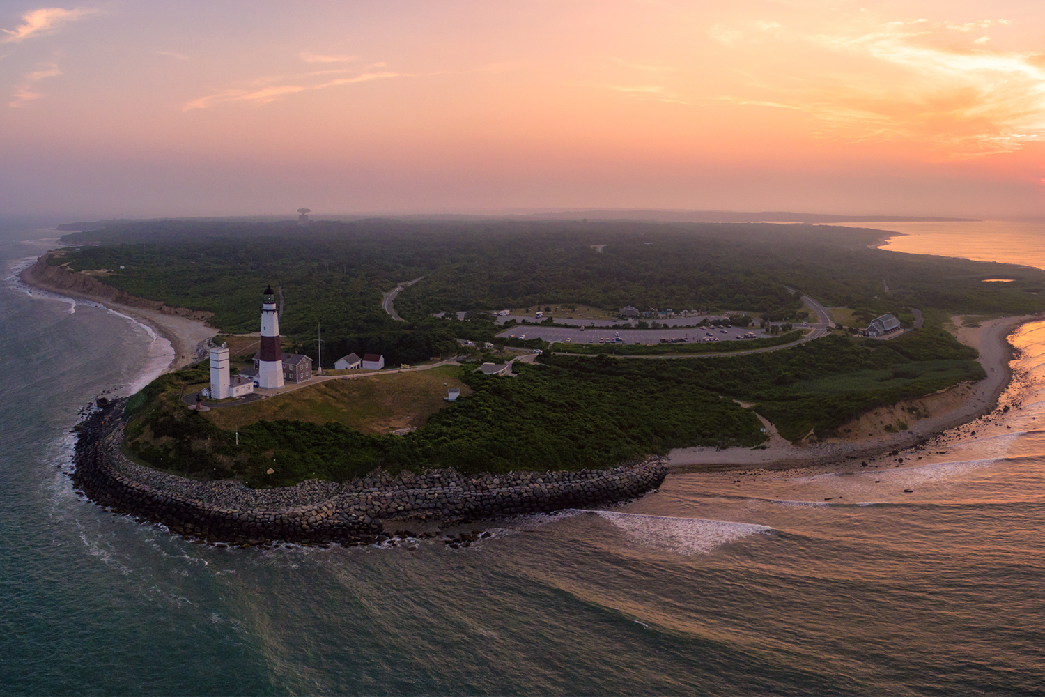 Aerial view of Montauk Point in East Hampton, Long Island, New York