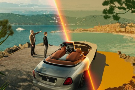 New Rolls-Royce convertible roadster on the edge of a cliff