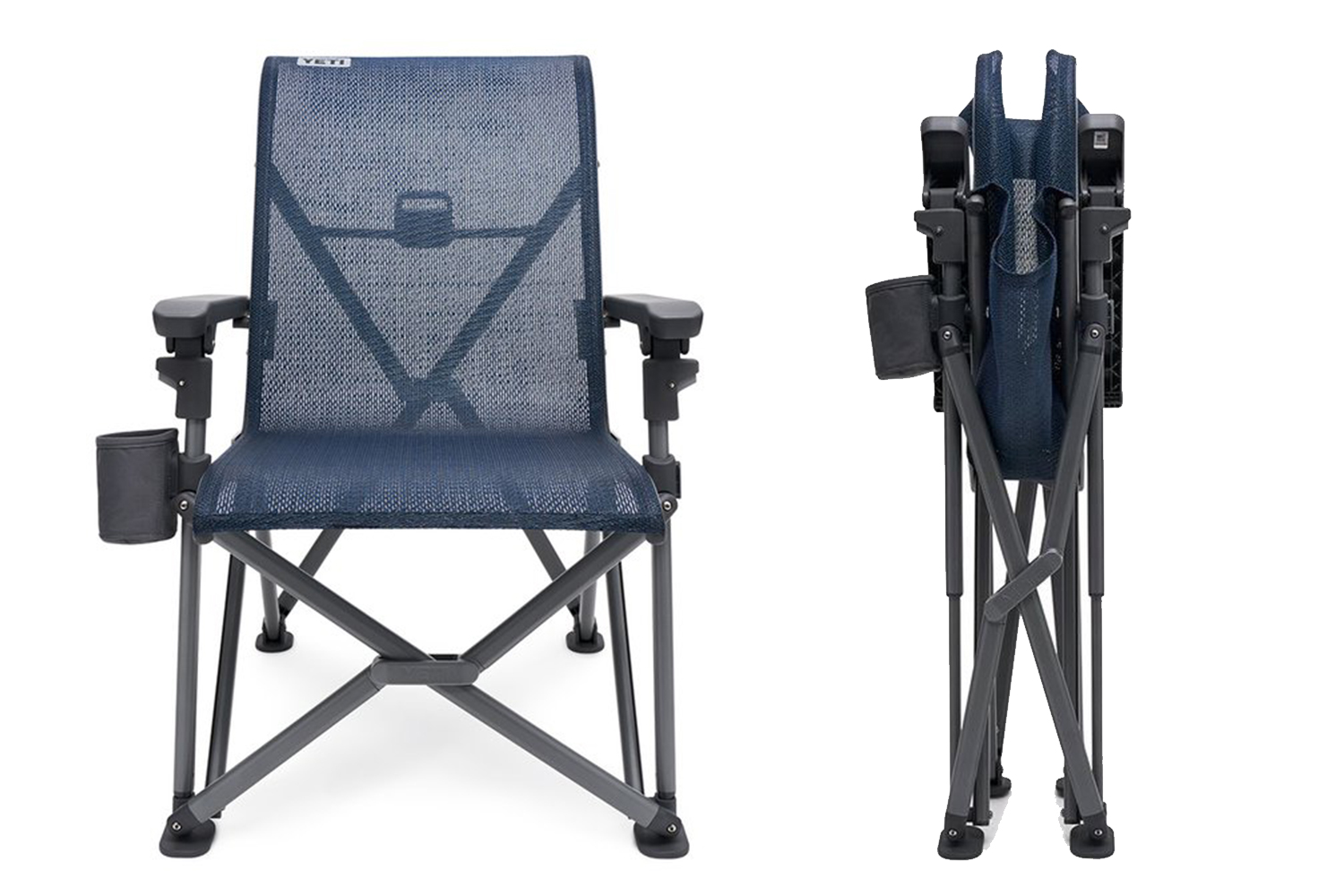 A folding outdoor camp chair