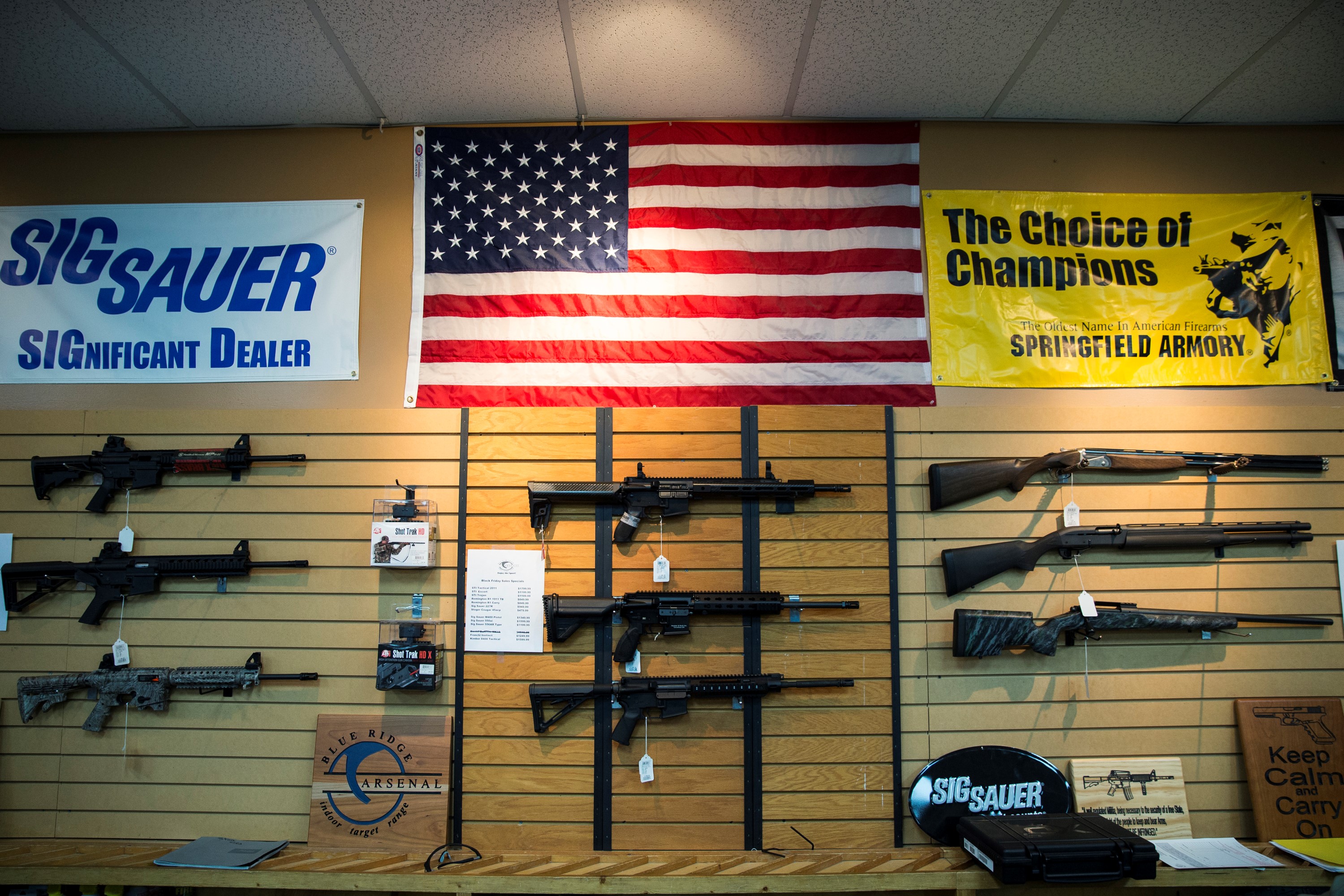 Firearms for sale at a gun store