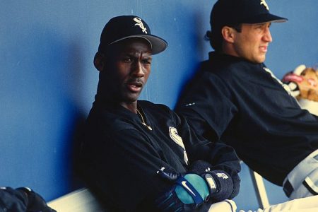 Michael Jordan #45 of the Birmingham Barons circa 1994. (Focus on Sport/Getty)