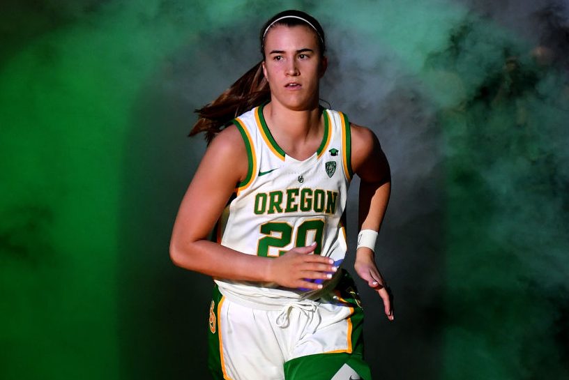 Sabrina Ionescu is introduced before the championship game of the Pac-12 Conference.  (Ethan Miller/Getty)