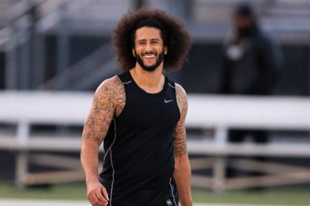 Colin Kaepernick looks on during his NFL workout in November. 
(Carmen Mandato/Getty)