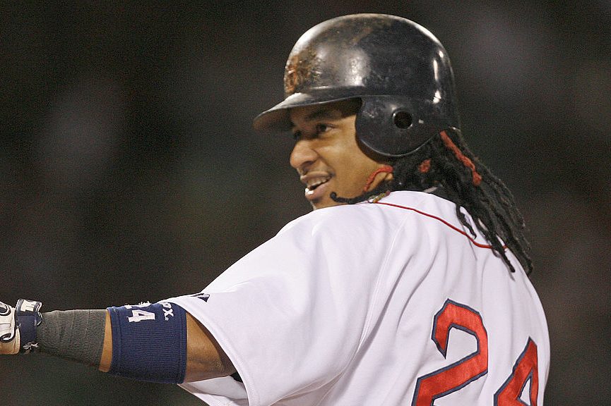 Red Sox's Manny Ramirez singles for the Boston Red Sox. (Jim Rogash/WireImage)