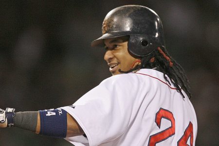 Red Sox's Manny Ramirez singles for the Boston Red Sox. (Jim Rogash/WireImage)