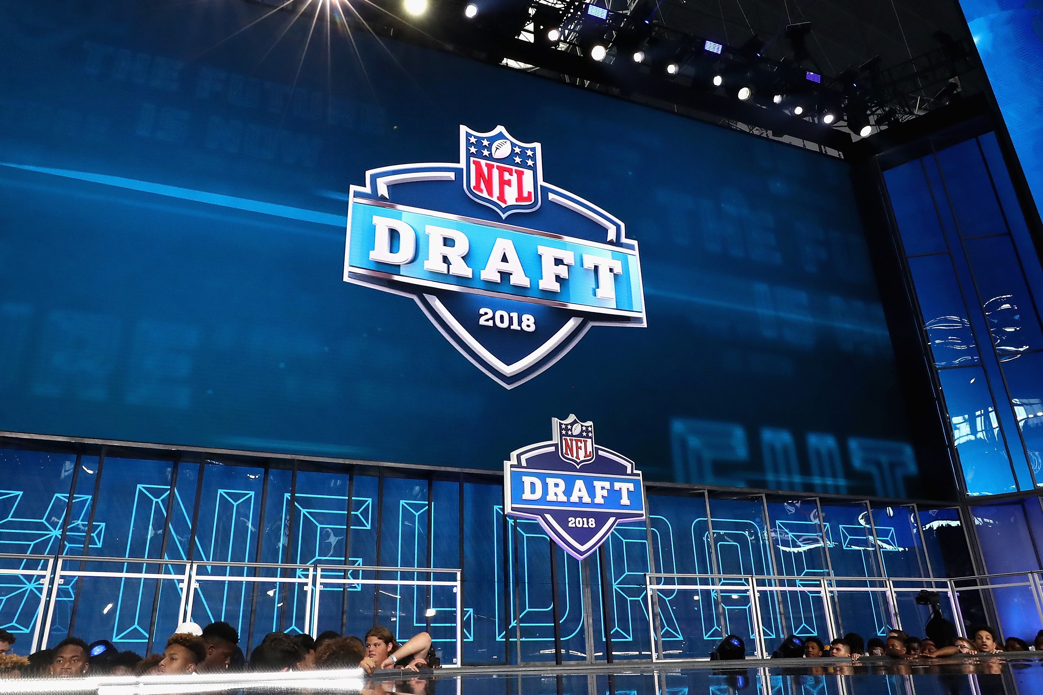 The 2018 NFL Draft logo is seen on a video board. (Ronald Martinez/Getty)