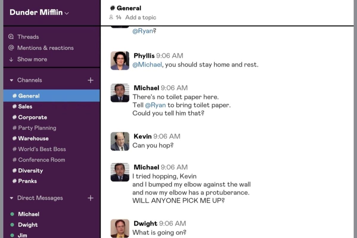 "The Office" is playing out on Slack in real-time. 