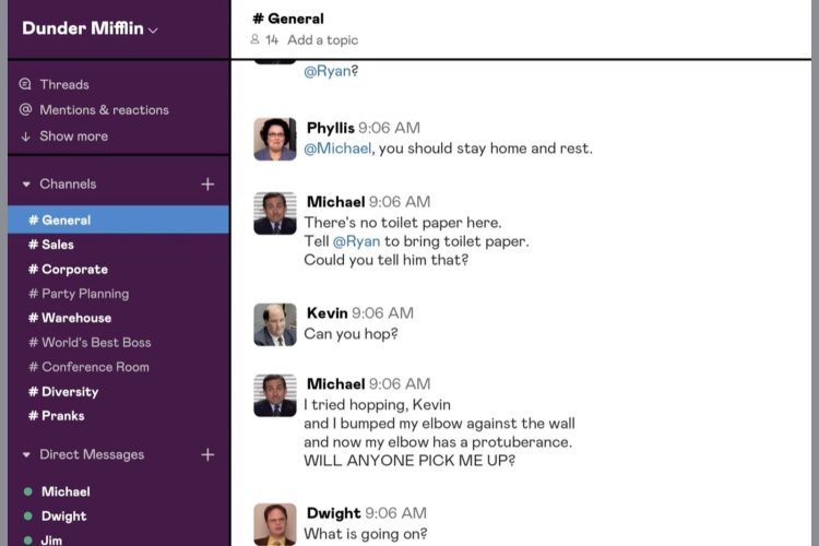 "The Office" is playing out on Slack in real-time. 