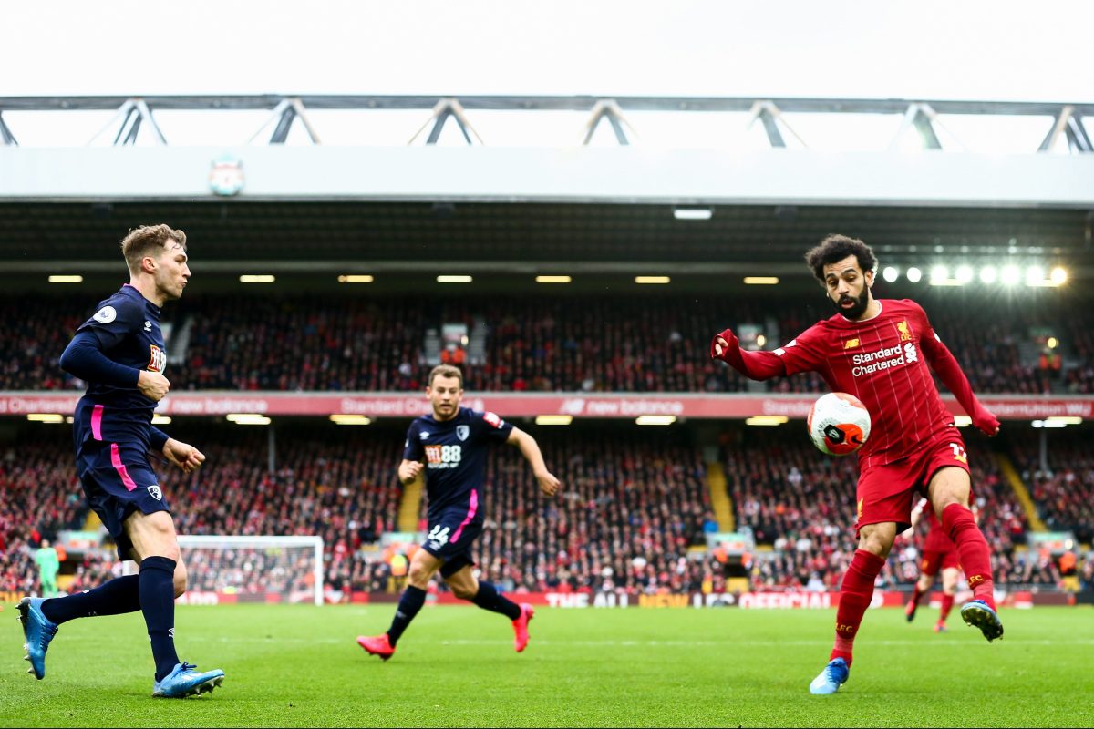Mo Salah corrals a ball against AFC Bournemouth