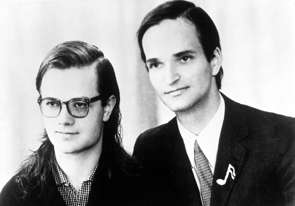 Florian Schneider and  Ralph Hutter of the German electronic group Kraftwerk pose for a portrait circa 1973. (Photo by Franck/Kraftwerk/Getty Images)