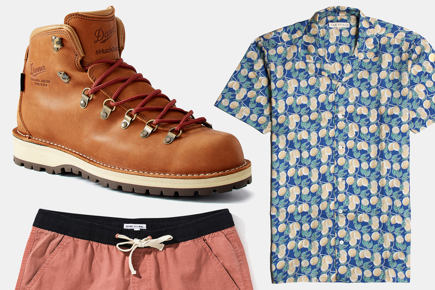 A Danner x Huckberry boot, Far Afield button-up and Banks Journal boardshorts