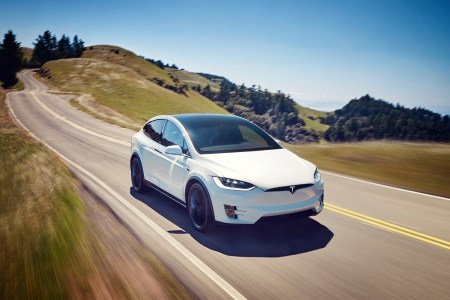 A Tesla Model X electric SUV in white