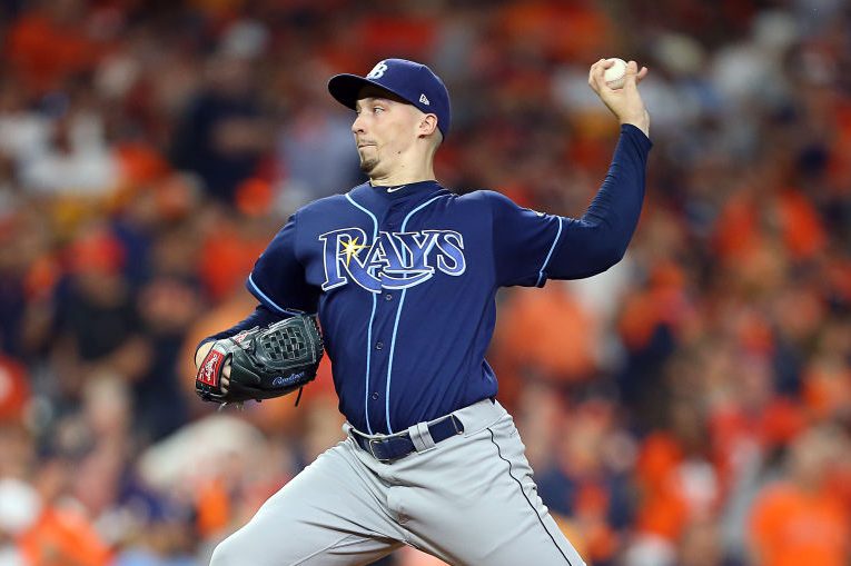 Blake Snell of the Tampa Bay Rays pitches against the Astros. (Bob Levey/Getty)